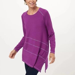Logo Lori Goldstein 230 Tunic Shirt Contrast Stitching Purple size Medium Comfy